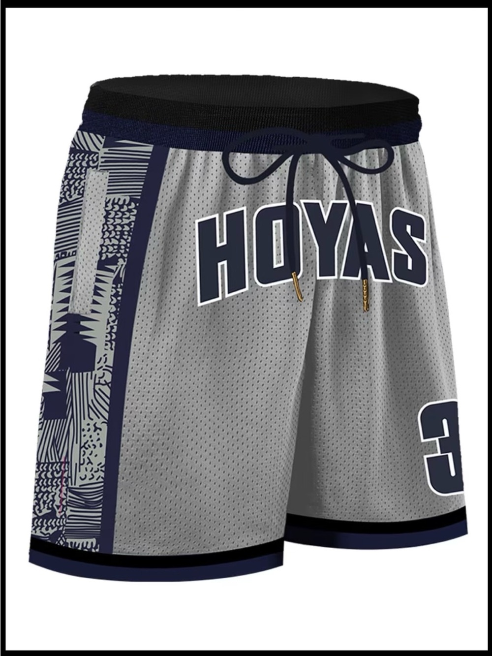 Allen Iverson NCAA College Basketball Shorts Georgetown Hoyas Grey/Blue #3 Sewn